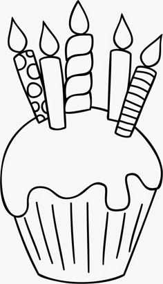 a cupcake with candles on it coloring page