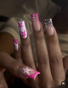 Custom Sleeve Tattoos, Nails Short Acrylic Designs, Birthday Nail Set Ideas Medium, Pink Nail Sets, Trending Nail Colors, Nail Colors And Designs, Nails With Design, Girly Acrylic Nails