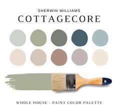 a paintbrush with different shades of gray and white on the side, along with text that reads sherylin williams cottage