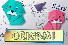 an origami sign with paper animals on it