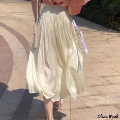 Olivia Mark - Luminous Chiffon Milk Pearl Dress - Willow Ruffled Mesh Midi Skirt Silky Skirt, Iridescent Dress, Unique Skirts, Organza Dress, Pleated Maxi Skirt, Half Skirt, Mesh Skirt, Silk Skirt, Pleated Midi Skirt