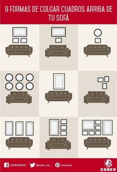 a poster with different types of furniture on it's sides and the words, 9 formats de colar quadros arrifiados arabe tu sofa