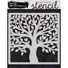 the crafter's workshop stencil tree with leaves is shown in black and white