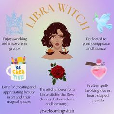 a poster with the words libra witch and symbols