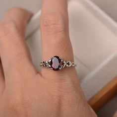 Silver Red Ring, Oval Garnet Birthstone Ring For Anniversary, Oval Garnet Birthstone Ring, Elegant Oval Garnet Birthstone Ring, Oval Garnet Birthstone Ring As Gift, Garnet Silver Ring, Oval Garnet Birthstone Ring In Silver, Oval Silver Garnet Birthstone Ring, Garnet Engagement Ring Sterling Silver