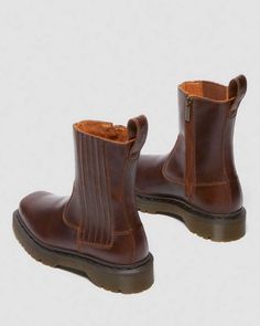 Amaayah Lo Leather Boots in Butterscotch | Dr. Martens Doc Martens Boots Outfit, Dr Martens Shoe, Chelsea Boots Heel, Doc Martens Boots, Platform Chelsea Boots, Patent Boots, Shoe Polish, Dr Martens Boots, Style Box