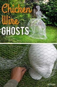 the chicken wire ghost is being held over by someone's hand