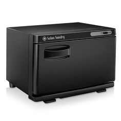 a black mini - fridge sitting on top of a white surface