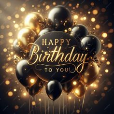 happy birthday to you card with balloons and streamers in the dark night sky background