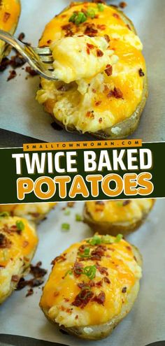 twice baked potatoes with bacon and cheese on top