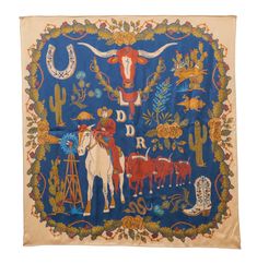 Double D Ranch All Across Texas Scarf Cowboy Scene, Western Scenery, Southwestern Modern, Cowboy Bandana, Chisholm Trail, Texas Landscape, Dress Scarf, Classic Cowboy, Double D Ranch