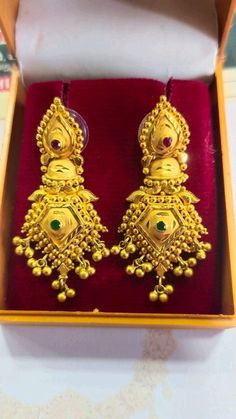 New Model Earrings Gold Latest, Model Earrings, Latest Earrings Design, Gold Earrings For Kids, Gold Ideas, Bridal Jewellery Earrings, Gold Temple Jewellery, Bridal Necklace Designs, Black Beads Mangalsutra Design