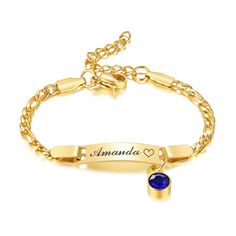 PRICES MAY VARY. Personalized Child Birthstone ID Bracelet Material & Plating: we use 316 stainless steel and vaccum plating. It does not tarnish and oxidize, It is able to endure a lot of wear and tear. And it is amazingly hypoallergenic.Lead-Free & Nickel-Free, and Hypoallergenic, safe for sensitive skin. High Polished, Very smooth surface. Personalized gift for Babies & Children, Boys & Girls, Toddler, New born baby, Custom it with a name or birth date, special words, message etc. and choose Gold Name Bracelet With Birthstone For Birthday, Cheap Personalized Gold Name Bracelet, Personalized Nameplate Gold Charm Bracelet, Personalized Gold Name Bracelet For Baptism, Customized Baby Bracelet, Baby Bangles, Boys Jewelry, Couple Jewelry, Id Bracelets