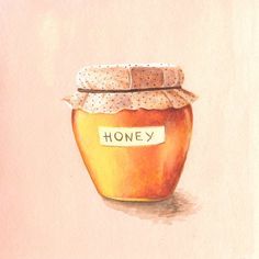 a drawing of a honey jar with a label on it