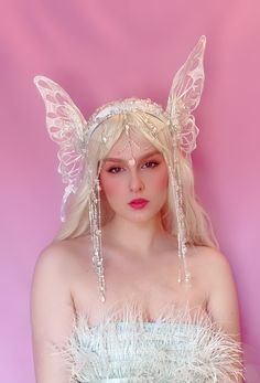 Fairy White Crown Fantasy Handmade Butterfly Headdress - Etsy Fairy Headpiece Diy, Fairy Crowns Diy, Fairy Headpiece, Feather Crown, White Crown, Headpiece Diy, Fair Outfits, Fairy Crown, Diy Crown