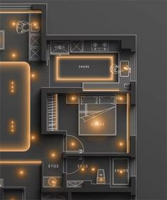 an overhead view of a house with lights