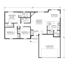 the floor plan for a two bedroom house with an attached garage and living room area