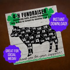 a wooden sign with an image of a pig on it and the words 4 - h fundraiser