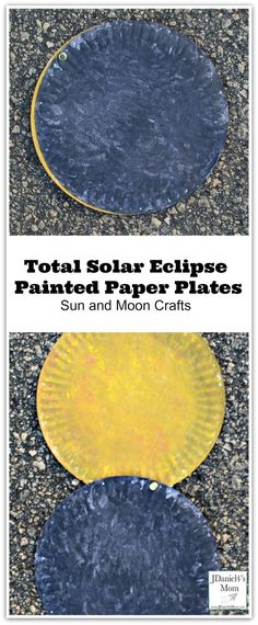 two plates that have been made to look like they are painted yellow and blue with the words total solar eclipse paintings on them