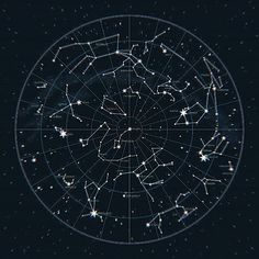 the stars in the night sky are arranged on a circle with many different lines and dots