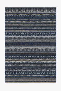 an area rug with blue and beige stripes