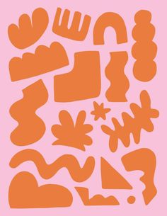 an orange piece of art that looks like it has been cut into smaller shapes and is on a pink background