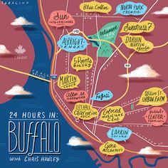 an illustrated map of the area around buffalo, which has been named after it's former owner