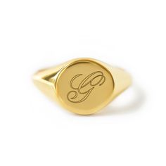 G Initial Ring, Signet Ring Engraving Ideas, Evan Macmillan, Rings Minimal, Signet Ring Women, Couple Ring Design, Script Initial, Jewelry Gift Guide, Stackable Rings Silver