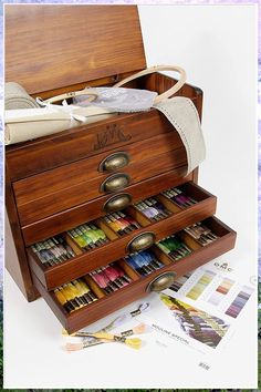 The Sewing Box Organizer can help you organize your sewing supplies efficiently. Thread Storage, Small Chest Of Drawers, Wooden Storage Boxes, Wooden Chest, Embroidery Patterns Free, Dmc Thread, Cross Stitch Patterns Free, Wooden Storage