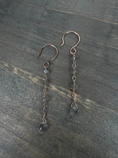 Handmade 14k Rose Gold full Labradorite Dangly earrings (14k RGF hooks) Mad Tea Party, Handmade Wire Jewelry, Dangly Earrings, Handmade Wire, Party Shop, Jewelry Projects, Love And Light, Wire Jewelry, Earrings Handmade