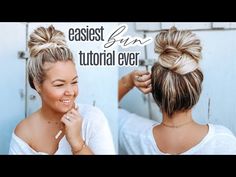 High Bun How To, How To Make A Big Bun, Easy Bun Hairstyles Videos, High Messy Bun Tutorial, Messi Bun, High Bun With Bangs, Messy Bun Anleitung, Easy Bun Tutorial, How To Bun