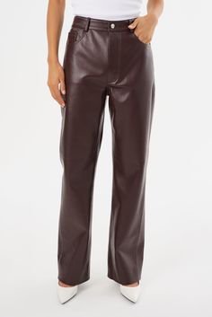 Exude effortless sophistication with the DEMORA Leather Pants, crafted from premium quality sustainable recycled leather. Featuring a sleek, straight-leg cut that elongates the figure, a classic five-pocket design and a high-waist fit, they offer both comfort and versatility, seamlessly transitioning your ensembles from day to night. Pair them with a crisp blouse and heels for a polished outfit, or with a cozy knit for a chic, casual look. Chic Casual, Cozy Knit, Recycled Leather, Swim Accessories, Cozy Knits, Look Chic, Pocket Design, Skirt Pants, Summer Sale