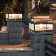 Modern Outdoor Post Lights Solar Fence Pillar Light Deck Post Lights Waterproof - Dazuma Outdoor Pillar Lights, Deck Post Lights, Outdoor Post Light, Outdoor Lamp Posts, Deck Posts, Casting Aluminum, Lampshade Designs, Pillar Lights, Photovoltaic Panels