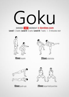 Goku HIIT Workout Ninja Training Workout, Goku Workout Routine, Dragon Ball Workout, Anime Workout Routine, Vegeta Workout, Super Saiyan Workout, Ninja Workout, Swimmers Workout Dryland, Saiyan Workout