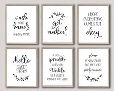 six black and white bathroom wall art prints