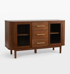 the sideboard is made out of wood and has three drawers