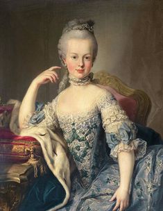 a painting of a woman in a blue dress with a fur stole around her neck