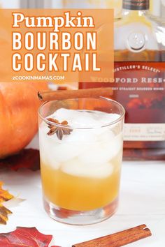 the pumpkin bourbon cocktail is garnished with cinnamon