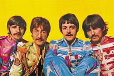 the beatles art print on yellow background