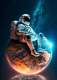 an astronaut is sitting on top of the earth