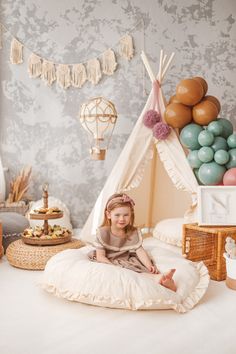 Add a touch of class and festivity to your decor with our 100 % handcrafted tulle pom-pom balls. The soft artifacts can be used to lighten up any setting. May it be your kids' teepee, bedroom, nursery, living room, or even garden. Each pom-pom is approximately 15 cm / 5.9 inches in diameter strung aesthetically on a single strand of twine. Soft pom poms tied with tulle string of approximately 38 cm / 14.9 inches. Choose color: - dusty rose - grey Each pom-pom is handmade from tulle featuring viv Boho Teepee, Childrens Teepee, Tent For Kids, Tulle Poms, Tipi Tent, Kids Teepee Tent, Play Tents, Aspen Wood, Teepee Kids