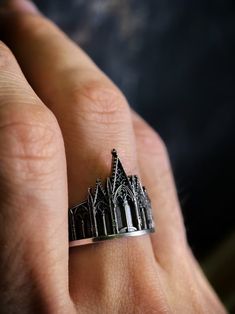 Sterling Silver Gothic Ring, Vintage Ring, Medieval Jewelry, Cathedral Ring, Uniquely Designed Wedding Ring, Holiday Gift - Etsy Goth Wedding Gifts, Goth Jewelry Rings, Goth Silver Jewelry, Cool Rings For Women, Goth Wedding Bands, Gothic Architecture Jewelry, Gothic Silver Jewelry, Gothic Engraved Wedding Rings, Medieval Style Wedding Ring Jewelry