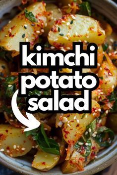 Kimchi Potato Salad, What To Serve With Kimchi, Korean Appetizer Recipes, Korean Potatoes Side Dishes, Chinese Sides Recipes, Kimchi Salad Recipe, South Korean Food Recipes Easy, Sweet Kimchi Recipe, Kimchi Meal Ideas