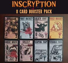 six different stamps with the words, 8 card booster pack for halloween and other things