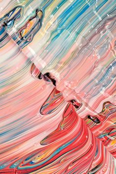 an abstract painting with multicolored lines and colors that appear to be liquid or water