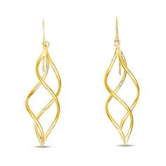 Ribbons of 14K yellow gold form a beautiful twist design in these fashion earrings for her. The earrings are secured with fishhook backs. Marvel Fashion, Wire Bending, Swirl Earrings, Bridesmaid Accessories, Kay Jewelers, Accessories Jewelry Earrings, Lovely Jewellery, Gold Earrings Dangle, Earring Backs