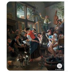 an image of a family gathering in the living room with a dog looking at them