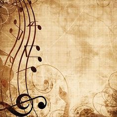 a grungy background with musical notes and swirls