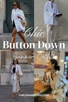 Weekend Outfits For Women Summer, Open Button Down Shirt Outfit Women, Boyfriend Shirt Outfits, Outfits For Vacation, Button Down Shirt Outfit, Shirt Outfit Ideas, Shirt Outfit Summer, Hot Weather Outfits, Trendy Outfit Inspo