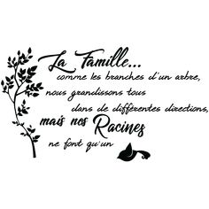 the words are written in french and english on a white background, with black leaves